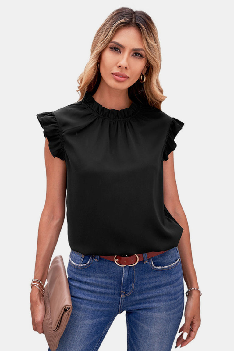 Ruffle Mock Neck Sleeveless Top