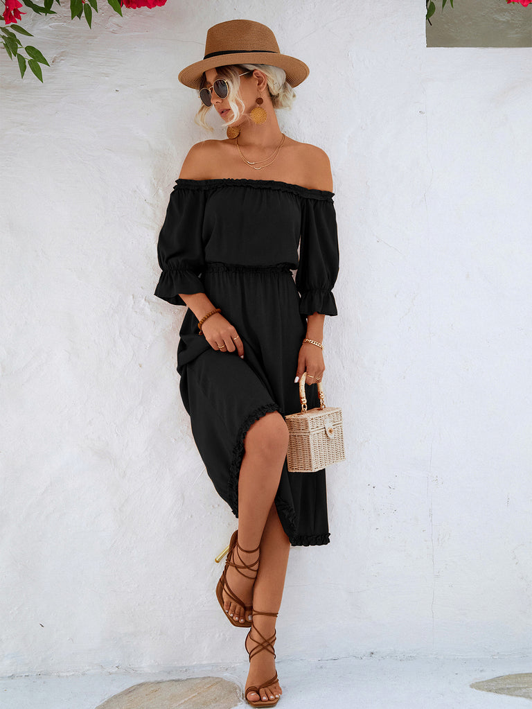 Frilled Off-Shoulder Dress