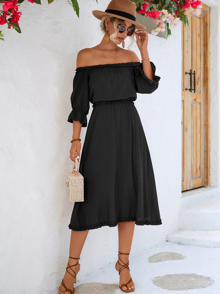 Frilled Off-Shoulder Dress