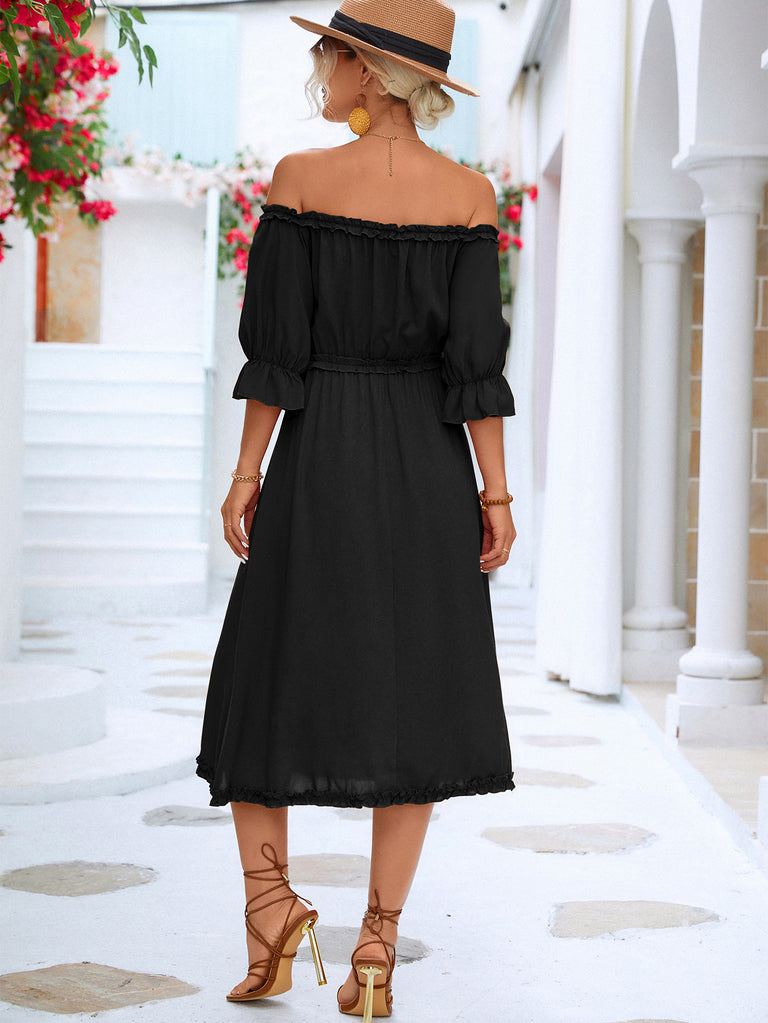 Frilled Off-Shoulder Dress