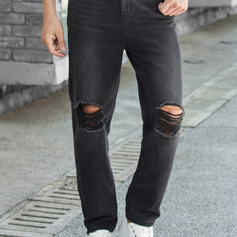 Ripped Straight Jeans