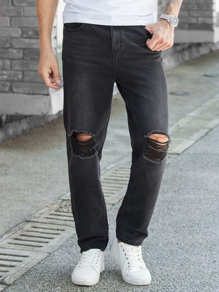 Ripped Straight Jeans